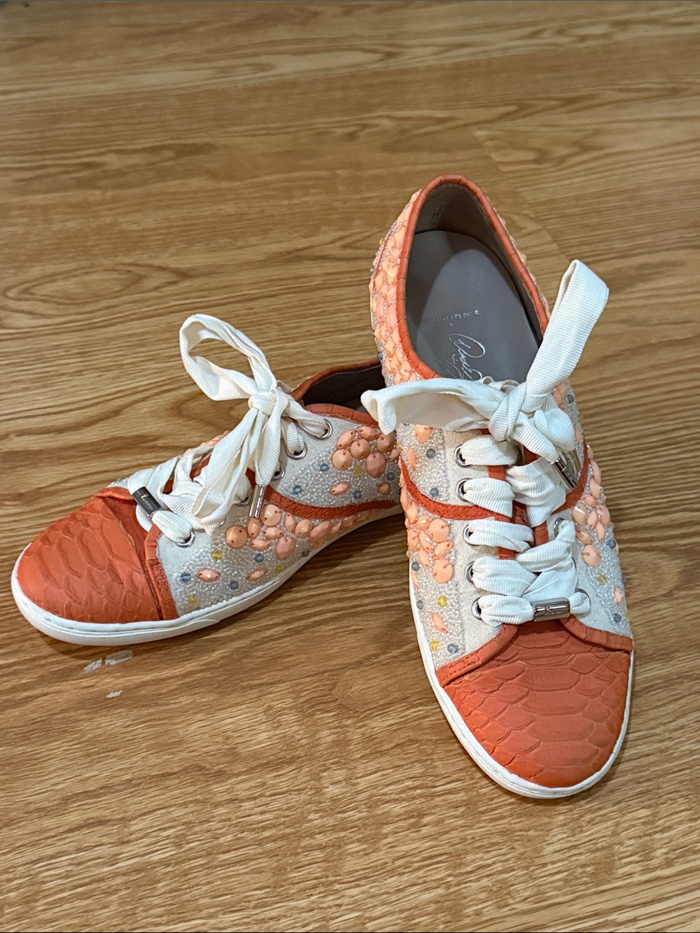 Donald J. Pliner Donald + Lisa Signature Orange Beaded Snakeskin Sneakers